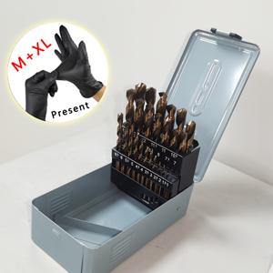 TEMU 25개 코발트 고경도 드릴 비트 세트 - 스테인리스/앵글 철/알루미늄 합금용, 1-13mm 리머 드릴 + 무료 블랙 장갑 1쌍 M & 1쌍 XL, 목공, 홈 DIY, 산업용