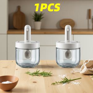 TEMU 1개, 조절 가능한 스쿱 & 밀폐 뚜껑이 있는 유리 스파이스 용기 - 식품 등급 주방 용기, 그린 액센트 디자인의 모던 허브 디스펜서, 1/3/5개 세트
