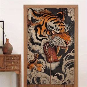 TEMU 일본 스타일 호랑이 그래픽 도어 커튼 1개 - 34x56인치, 전통 기하학 패턴, 사계절용 리넨 룸 데코, 침실, 욕실, 주방 홈 데코, 침실 장식 | 일본식 룸 데코 | 질감 있는 원단, 침실 장식 및 액세서리