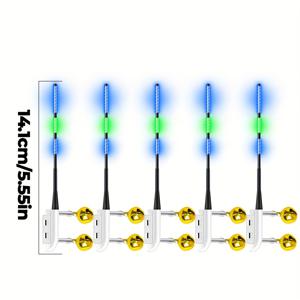 TEMU 5개 컬러 교정용 낚시대 팁 라이트 알람 포함 - 야간 낚시용 LED 비트 표시기, 배터리 구동 (배터리 미포함), 내구성 ABS 소재, 밝은 디스플레이, 낚시 장비
