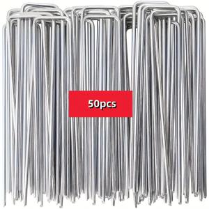 TEMU 고강도 아연 도금 정원 말뚝 - U자형 녹 방지 접지 스테이크, 경사 끝, /100개입, 인조 잔디, 텐트, 잡초 방제, 메시 녹 방지 조경 스테이플 (캠핑 텐트, 정원 말뚝용)