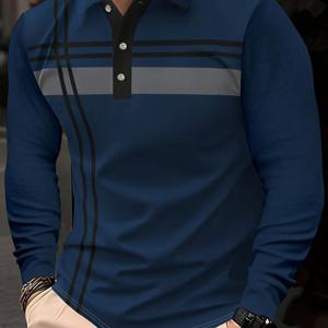 TEMU 남성용 긴팔 셔츠 - 스트레치 폴리에스터 포멀 & 캐주얼 버튼업 칼라, 세로 줄무늬 디자인, 봄/가을 일상 및 특별 행사용 엘리게런트 오피스 투 골프 트랜지션 탑, 스프링 패션, 모던 남성복, 고품질 스티칭, 다재다능 의류, 프로페셔널 웨어|패션
