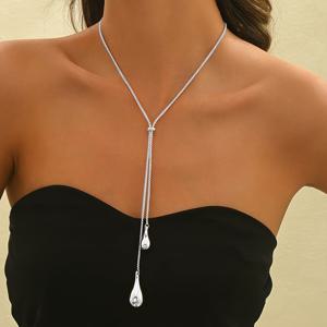 TEMU 1개 LXALRY 여성용 우아한 Y-넥리스 - 메탈릭 체인 & 물방울 펜던트, 일상 및 공식 행사용 롱 레이어드 목걸이 - 결혼식, 어머니날, 생일 선물 주얼리 - 사계절 활용 가능한 여성용 네크리스, 기하학적 디자인, 섬세한 펜던트, 패션 애호가용