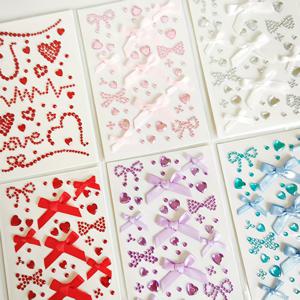 TEMU 6개 세트 레드 3D 하트 얼굴 스티커 - 재사용 가능한 뒷면, 잔여물 없음, 애니메이션 액세서리 데칼, 반짝이는 마감, 아크릴 소재