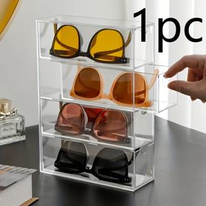 TEMU 1개 남성용 안경 정리함 - 4단 선반, 스택 가능 서랍형 투명 아크릴 안경 보관함, 공간 절약 디자인, 홈/오피스/옵티스트를 위한 스크래치 방지 보호 (9.69x2.48x6.89인치) - 선물 추천, 안경 및 패션 안경 사용자에게 이상적, 튼튼한 구조, 다층 선반, 사무실 전문가용