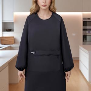 TEMU 가을과 겨울 우아한 심플 플리스 긴팔 앞치마 지퍼 포켓 - 작업용 앞치마, 탄력 있는 커프스, 자수 문자 디자인, 부드럽고 내구성 있는 원단, 주방, 셰프, 요리, 바비큐, 호텔, 꽃집, 네일 살롱, 베이킹, 정원 가꾸기, 커피숍, 야외 청소에 적합, 남성 및 여성 주방 유니폼 | 네일 살롱 유니폼, 우아한 캐주얼 작업복