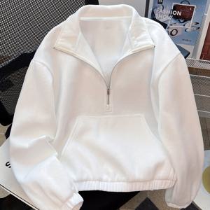 TEMU 여성용 하프 지퍼 스탠드 칼라 긴팔 스웨트셔츠, 새로운 루즈 캐주얼 숏 솔리드 컬러 가을 상의