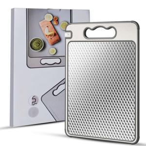 TEMU 1개 헤비듀티 스테인리스 커팅보드 + 샤프너 - 430 식품용 스테인리스, 양면 미끄럼방지 표면 & 둥근모서리로 고기·과일·채소 슬라이싱에 적합 - 실내/야외 사용가능, 설거지기 쉬움 (식기세척기 안전), 크리스마스·하누카·부활절·추수감사절을 위한 휴가 선물