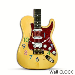 TEMU 유니크한 모양의 시계 1개, 창의적으로 디자인된 기타 벽시계, 불규칙하게 절단된 기타 시계, 무소음 쿼츠 음악 시계, 침실, 거실, 사무실, 주방 및 욕실에 적합, 배터리 작동 (배터리 미포함)