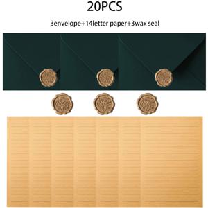 TEMU 20개 세트, 고급스러운 다크그린 봉투 & 수제지 패키지 (165mm x 110mm): 3장의 봉투 + 8매의 빈티지 레터용지와 우표 3종; 가족과 친구를 위한 일상적인 인사말부터 생일초대까지: 비즈니스/파티 이벤트(크리스마스·할로윈·기념일·발렌타인데이·결혼식)