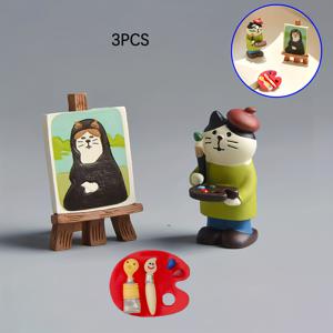 TEMU 애니메이션 고양이 석고 조각상 - 수제로 그린 레진 소품, 미니어처 이젤과 함께하는 매력적인 데스크탑 장식 (실내/야외 사용), 발렌타인데이·졸업식·고양이 애호가를 위한 특별한 선물 (전기 불필요) - Kawaii 홈 & 가든 컬렉터블, 예술적 조형물, 세밀한 공예