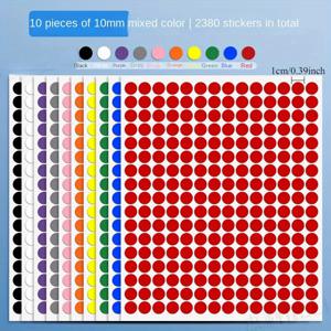 TEMU 2380개 글리터 도트 스티커 - 자체 접착식 라운드 컬러풀 점, 반광택 마감, 생동감 있는 색상 (빨강, 파랑, 초록, 노랑, 분홍, 주황, 보라, 검정, 흰색, 갈색, 회색, 베이지) | 수공예용, 재사용 가능 & 쉽게 제거되며 잔여물 없음, DIY, 교실, 오피스, 게시판에 적합한 내구성 있는 종이 레이블