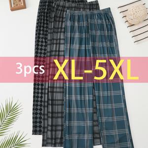 TEMU 남성용 플러스 사이즈 파자마 바지 3개 세트 - 체크무늬 헤비듀티 잠옷 (/), 봄/가을/여름용 나이트웨어, 기계 세탁 가능 레귤러 핏 라운지 바지, 플러스 사이즈|여름잠옷