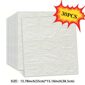 TEMU 30팩 화이트 텍스처 플라스틱 폼 벽 패널 - 자체 접착식 탈부착 벽지 & 천장 타일, 청소 및 맞춤 절단이 쉬운 3D 베이지/화이트 타일 디자인, 주방, 거실, 욕실, 복도용 - 내구성 있는 홈 데코, 텍스처 표면, 필앤스틱 벽 패널, 다용도 벽 및 천장 커버링을 위한 직사각형 수평 패널, 쉬운 설치를 위한 30개의 개별 패널 포함
