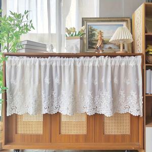 TEMU 1개, 프렌치 라이트 럭셔리 엠보싱 꽃 자수 레이스 짧은 커튼, 화이트 우아한 커피 커튼, 주방, 거실, 작은 창문 홈 데코레이션에 적합, 주방 커튼, 창문용 짧은 흰색 주방 커튼, 스타일리시 카페 커튼, 커튼, 창문용 짧은 커튼