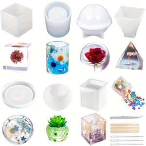 TEMU 15개 레진 몰드 실리콘 키트, 구체, 큐브, , 사각, 원형 포함 에폭시 레진 몰드, 예술 만들기, DIY, 코스터용. 보너스 장식 시퀸 및 완전한 세트 도구, 레진 에폭시용 실리콘 몰드, 레진 아트, 레진 몰드 실리콘, DIY 공예, 수제 코스터, 큐브 모양, 원형 몰드, 정밀 몰드, 재사용 가능한 몰드, 공예 재료, 공예 애호가, DIY 취미