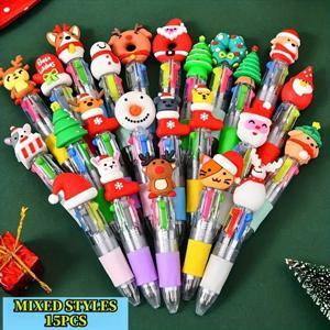 TEMU 15개 혼합 스타일 귀여운 미니 크리스마스 창의적인 크리스마스 볼펜 - 순록/눈사람 혼합 스타일, 생동감 넘치는 다양한 디자인, 부드러운 실리콘 그립, 사무실/파티/개학 선물/ 선물