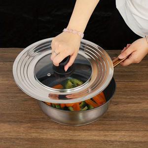 TEMU 스테인리스 스틸 다용도 엣지 유리 뚜껑 (냄비 및 프라이팬용) - 내구성, 내열성, 간편한 세척 주방 뚜껑, 다양한 크기에 적합한 안전한 핏, 가정 및 레스토랑 사용에 적합, 냄비용 주방 뚜껑