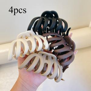TEMU 4개 대형 헤어 클립 - 초광폭 강력한 상어/클램프 헤어 클립, 미끄럼 방지 이빨 포함, 브레이드, 번, 업스타일, 포니테일용 - 우아한 한국식 여성용 헤어 클립, 진갈색/검정/흰색/베이지 (다양한 색상 옵션) - 살롱 & 공식 행사, 브레이드, 번, 폼폼 - 안정적인 고정, 오래 지속되는 사용, 대량 헤어 클립, 매끄럽고 튼튼한 디자인