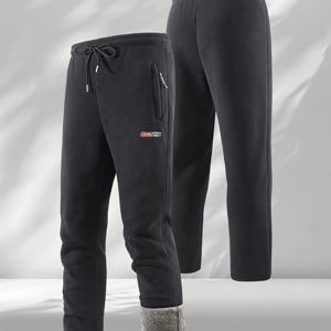 TEMU 남성용 보온 겨울 바지, 두꺼운 다리 & 커프스 - 튼튼한 방한 바지, 탄성 드로스트링 허리 & 커프스, 올 시즌 스키, 하이킹, 헬스, 캐주얼 바지 - 손세탁 가능, 단색 (빨강/검정) - 따뜻하고 유연한 아웃도어 활동용