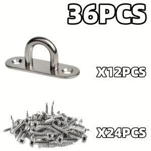 TEMU 36피스 세트, 12개 스테인리스 스틸 스크류 후크 및 24개 M5 아이렛 포함 – U자형 후프용 – 해양 장비 및 중량 천장/벽걸이에 적합, 벽걸이 하드웨어,세련된 금속 후크,내구성 있는 패스너,고강도 나사