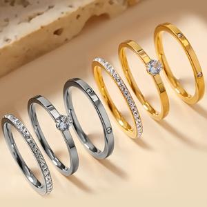 TEMU 6개 세트 304L 스테인리스 스틸 링 세트 - 우아한 레이어드 스택 가능한 웨딩, 기념일, 발렌타인데이, 다양한 스타일 (심플/플레인) 반지, 생일, 캐주얼 의상, 그녀를 위한 선물, 내구성 강하고 합리적인 가격, 중국어/영어 호환, 청소년용