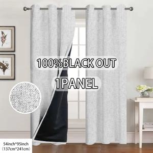 TEMU 1개, 코팅된 단열 100% 보온 커튼 (린넨 질감, 폴리에스터 소재, 아일렛형 디자인), 침실, 거실, 홈 데코 및 방 꾸미기에 적합
