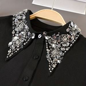 TEMU 여성용 럭셔리 칼라 - & 비즈 장식 페이크 칼라, 블랙 화이트 셔츠 칼라, 하프 셔츠 스타일 탈부착 칼라 (블라우스, 드레스, 재킷용) - 세탁기 사용 가능한 사계절 액세서리