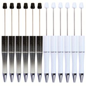 TEMU 12개 플라스틱 비즈 펜. 진주빛 블랙과 진주빛 화이트 색상. DIY 비즈 펜, 볼펜, 사무용 및 학교용품 (검정 잉크)