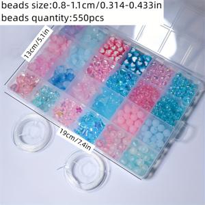 TEMU 55개 (24박스 세트) 하트, 별, 원형 & 꽃 모양 아크릴 비즈 키트 - 파스텔 & 터키석 색상 주얼리 만들기 재료, 탄성 실 & 라벨 트레이 박스 포함 DIY 공예, 팔찌, 목걸이, 키체인용 (사전 정리)