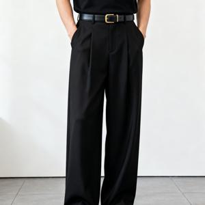 TEMU 남성용 헤비웨이트 폴리에스터 페이크 데님 - 포켓이 있는 루즈 레그 트라우저, 단색, 올 시즌 편안함, 캐주얼 및 포멀 웨어, 신축성 없는 원단|청바지|남자바지