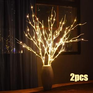 TEMU 2개 포함 따뜻한 화이트 조명 인공 가지, 배터리 구동 장식용 나무 줄기 — 실내외 사용 가능, 크리스마스 룸 데코, 로맨틱 웨딩, 파티, 트렌디한 홈 액센트 (배터리 별도 구매)