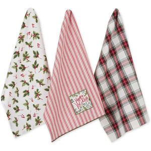 TEMU 빈티지 크리스마스 티 타월 3pcs 세트 - 대형 18x26인치 헤비듀티 주방 행주, 홀리, 체크 & 레드 패턴, 장식용 식기 수건 컬렉션 (레드/그린/화이트) 접시 건조 및 표면 닦기용