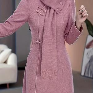 TEMU 겨울용 따뜻한 두꺼운 전통 중국 치파오 드레스 - 빈티지 긴팔 A라인 만다린 칼라 재킷 스타일, 세탁기 사용 가능한 중국 설날 및 문화 행사용 겨울 의상