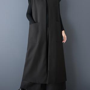 TEMU 여성용 롱 블랙 코트 재킷 - 우아한 다크 아카데미아 아우터웨어, 포켓 포함, 라운드 넥 봄/가을 , 캐주얼 & 드레스 아웃핏 (솔리드 컬러, 논스트레치)