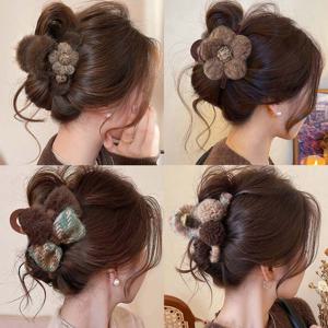 TEMU 4개입 가을/겨울 플라워 그립 클립 | 여성용 럭셔리 라지 상어 클립 (머리 뒤쪽), 혼합 색상, 우아하고 미니멀한 스타일, 생일 축하에 이상적