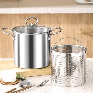 TEMU 304 스테인리스 깊은형 3.5L 멀티 냄비 튀김 프라이어 파스타냄비 오뎅냄비 가정용 유리뚜껑 튀김망 포함 주방 필수템