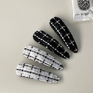 TEMU 트위드 똑딱삔 데일리 머리핀 옆머리 체크 포인트 헤어핀 하객룩 연말파티