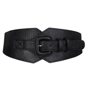 TEMU 시크한 블랙 여성용 탄력 허리 집게 벨트 - 사각 핀 버클로 다용도, 드레스, 코트 및 캐주얼웨어에 완벽 - 플러스 사이즈 가능, 악어 질감 디자인