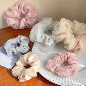 TEMU 여성을 위한 6팩 우아한 레이스 헤어 스크루니, 귀여운 이중층 천 메쉬 양모, 대장간 스크롤러, 신선한 간단한 부니 헤어 타이, 여름 헤어 액세서리 세트