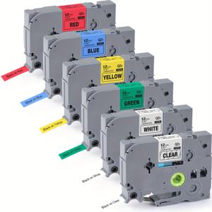 TEMU IDREAMIT 6개입 P-touch 테이프 12mm 0.47인치 라미네이트 | 투명/흰색/파랑/빨강/노랑/초록 TZe 테이프 대체품, P-touch PT-H110 D210 D400 1280 1800 라벨 메이커 테이프와 호환, PET 재질