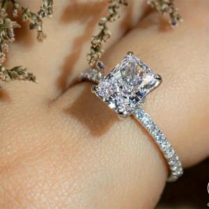 TEMU 여성용 클래식 직사각형 스톤 링 실버 컬러 기하학적 사각형 화이트 지르코니아 웨딩 밴드 약혼 반지 브라이덜 쥬얼리|반지