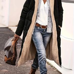 TEMU 여성을 위한 따뜻한 겨울 외투, 다기능 긴 소매를 갖춘 컬러 블록 주입 재킷