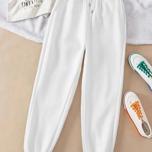 TEMU 여성용 캐주얼 끈 조거 팬츠 - 단색, 폴리에스터, 세탁기 사용 가능, 가을/겨울용 슬림핏