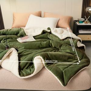 TEMU 1개의 이중층 두꺼운 양털 담요, 단색 군용 녹색 혼합 우유 양털 담요, 캐주얼 담요 스로우 담요 점심 시간 담요