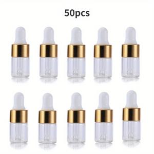 TEMU 25/50개의 투명한 유리 드로퍼 병 미니 에센셜 오일 샘플 드로퍼 병, 황금 캡이 달린 여행용 에센셜 오일 향수 화장품 액체