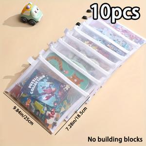 TEMU 10PSC, A6/A5/A4 보관 파우치 퍼즐 분류 지퍼 메쉬 백, 소형 입자 블록 정리 투명 박스 파일 걸이백