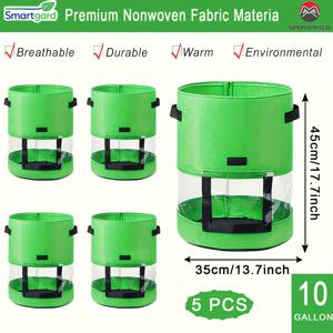 TEMU SPONDWILD 5개 묶음 10갤런 헤비 듀티 화분 + 포테이토 재배 가방 (배플 포함), 정원 및 재배용 손잡이가 있는 팽창식 원단 꽃병, 토마토, 딸기, 당근용 더 두꺼운 통풍, 채소용 재배 가방, 화분