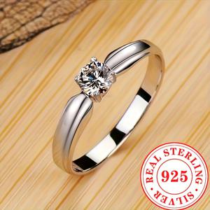 TEMU 클래식 S925 스털링 실버 4프롱 반짝이는 라운드 합성 지르코니아 약혼 및 결혼반지, 그녀를 위한 완벽한 발렌타인데이 선물