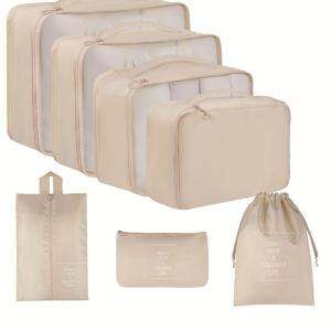 TEMU 7개 여행용 정리함 세트 (옷 정리), 대용량, 직사각형, 지퍼 잠금, 손세탁 또는 드라이클리닝, 휴대용, 의류 보관, 네이비, 회색, 밝은 핑크, 일상 사용 및 정리에 적합